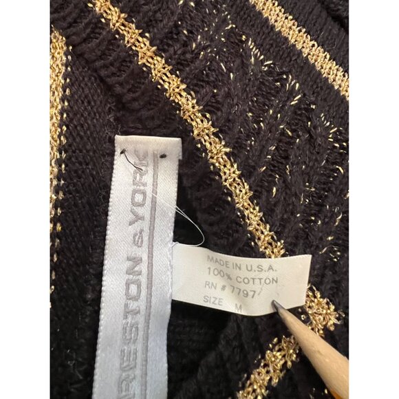 Vintage 90's Preston & York Black And Gold Long Sleeve Knit V-Neck Sweater Med - Picture 5 of 9